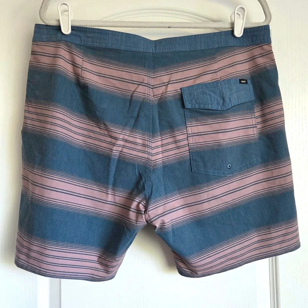 Roark Artifacts of Adventure Blue Pink Striped Board Shorts Swim Trunks Size 36